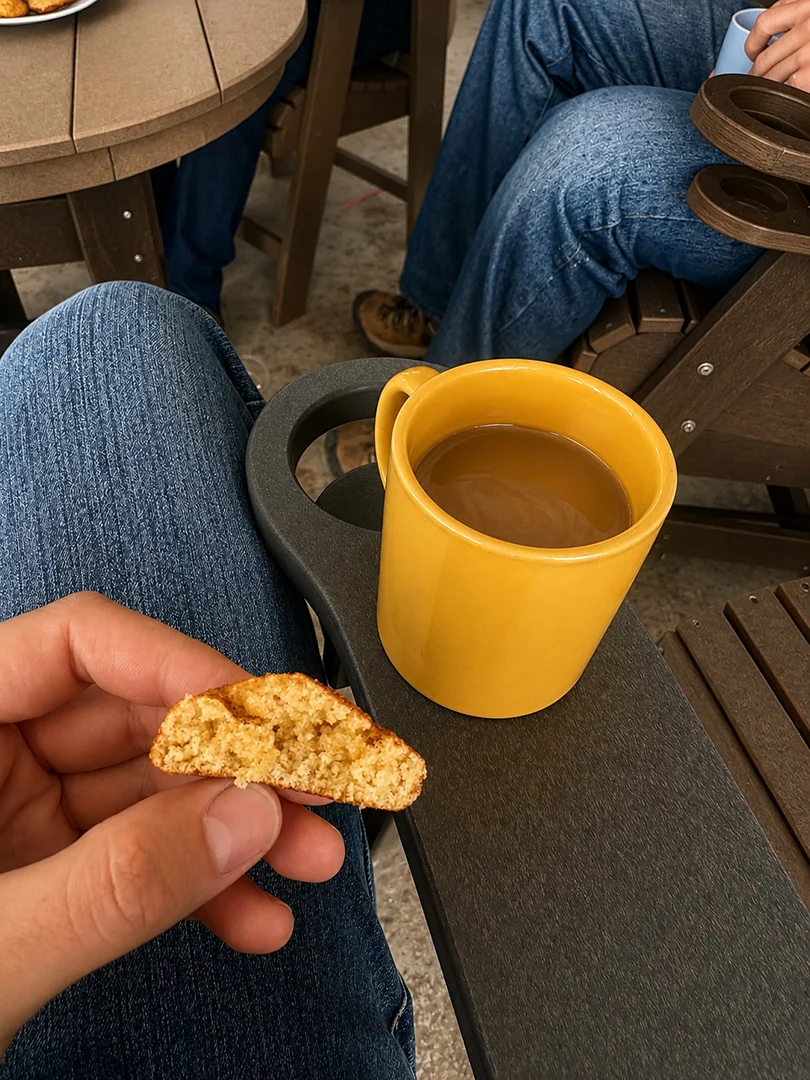 Coffee and homemade cookies shared during a Kanyon Poly Furniture workshop visit